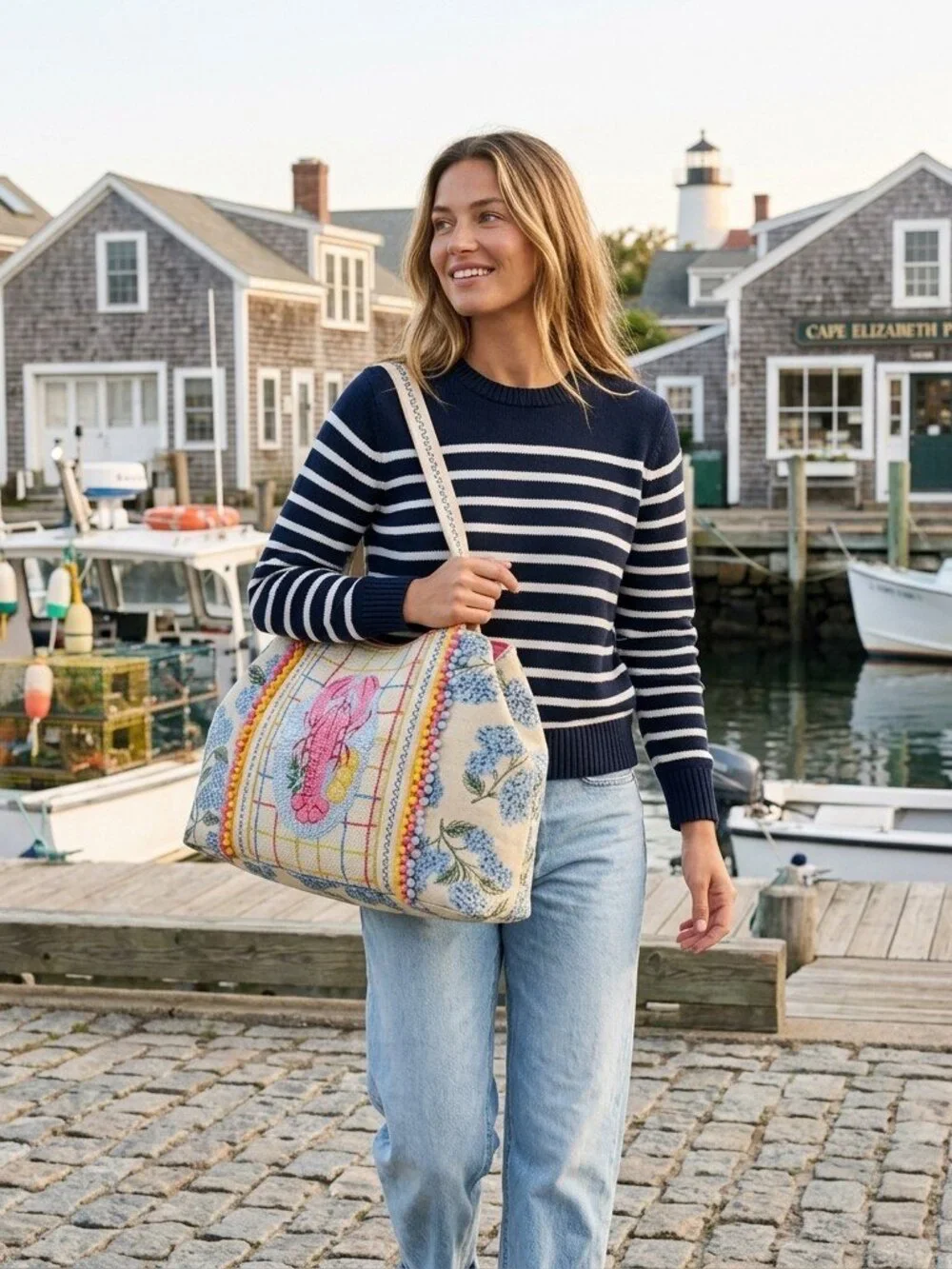 Boho Blossom New England Lobster Hand beaded Tote- Beach tote